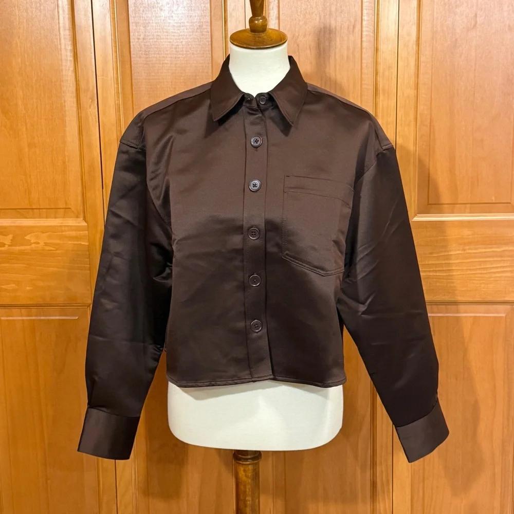 J Crew Etienne French Press Cropped Button Up Shirt in Duchesse Satin